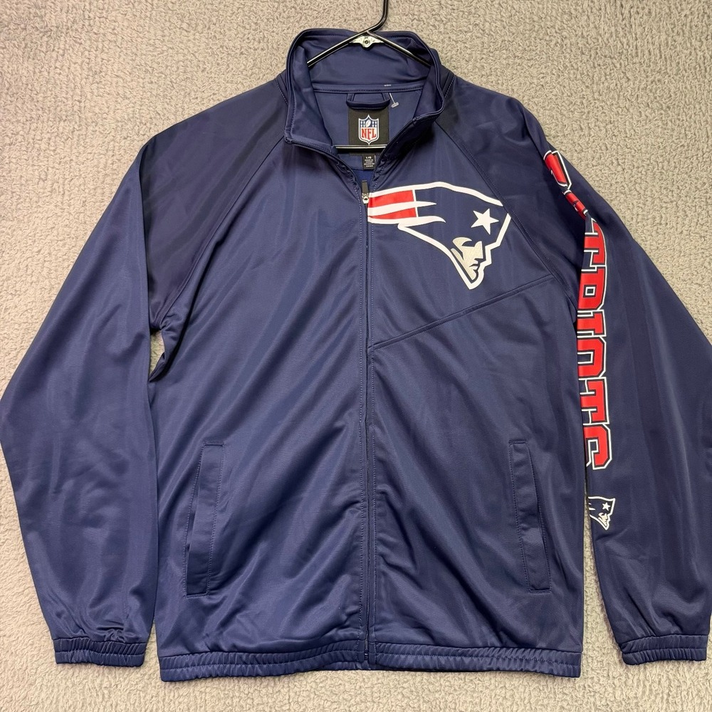 NFL New England Patriots Men's Large Full Zip Track Jacket Navy Blue Fan Apparel